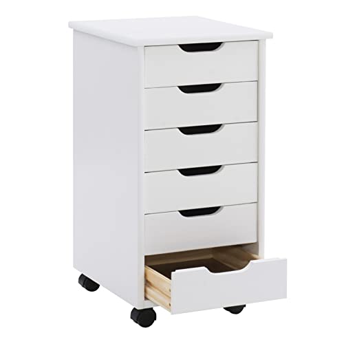 Linon Home Decor Products Corinne Six Drawer Storage, White Wash Rolling Cart