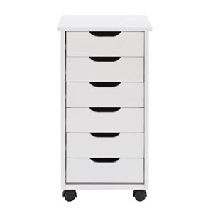 Linon Home Decor Products Corinne Six Drawer Storage, White Wash Rolling Cart