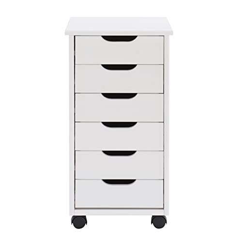 Linon Home Decor Products Corinne Six Drawer Storage, White Wash Rolling Cart