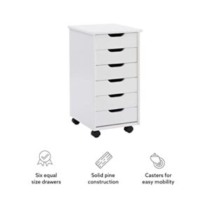 Linon Home Decor Products Corinne Six Drawer Storage, White Wash Rolling Cart