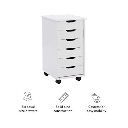 Linon Home Decor Products Corinne Six Drawer Storage, White Wash Rolling Cart