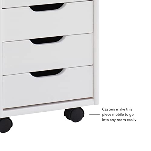 Linon Home Decor Products Corinne Six Drawer Storage, White Wash Rolling Cart