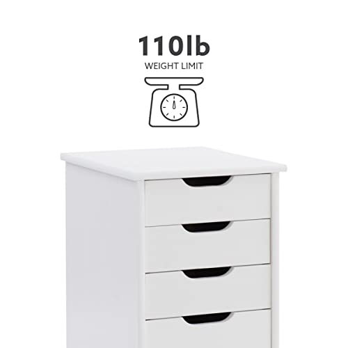 Linon Home Decor Products Corinne Six Drawer Storage, White Wash Rolling Cart