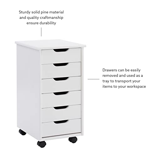 Linon Home Decor Products Corinne Six Drawer Storage, White Wash Rolling Cart