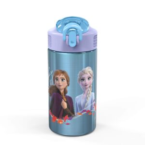 zak designs frozen ii 15.5oz stainless steel kids water bottle with flip-up straw spout - bpa free durable design, (elsa and anna) (frza-s730-c)