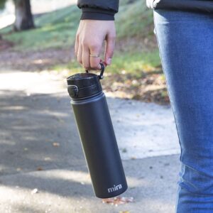 MIRA Stainless Steel Water Bottle - Hydro Vacuum Insulated Metal Thermos Flask Keeps Cold for 24 Hours, Hot for 12 Hours - BPA-Free One Touch Spout Lid Cap - 24 oz (710 ml) Black