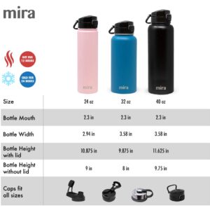 MIRA Stainless Steel Water Bottle - Hydro Vacuum Insulated Metal Thermos Flask Keeps Cold for 24 Hours, Hot for 12 Hours - BPA-Free One Touch Spout Lid Cap - 24 oz (710 ml) Black