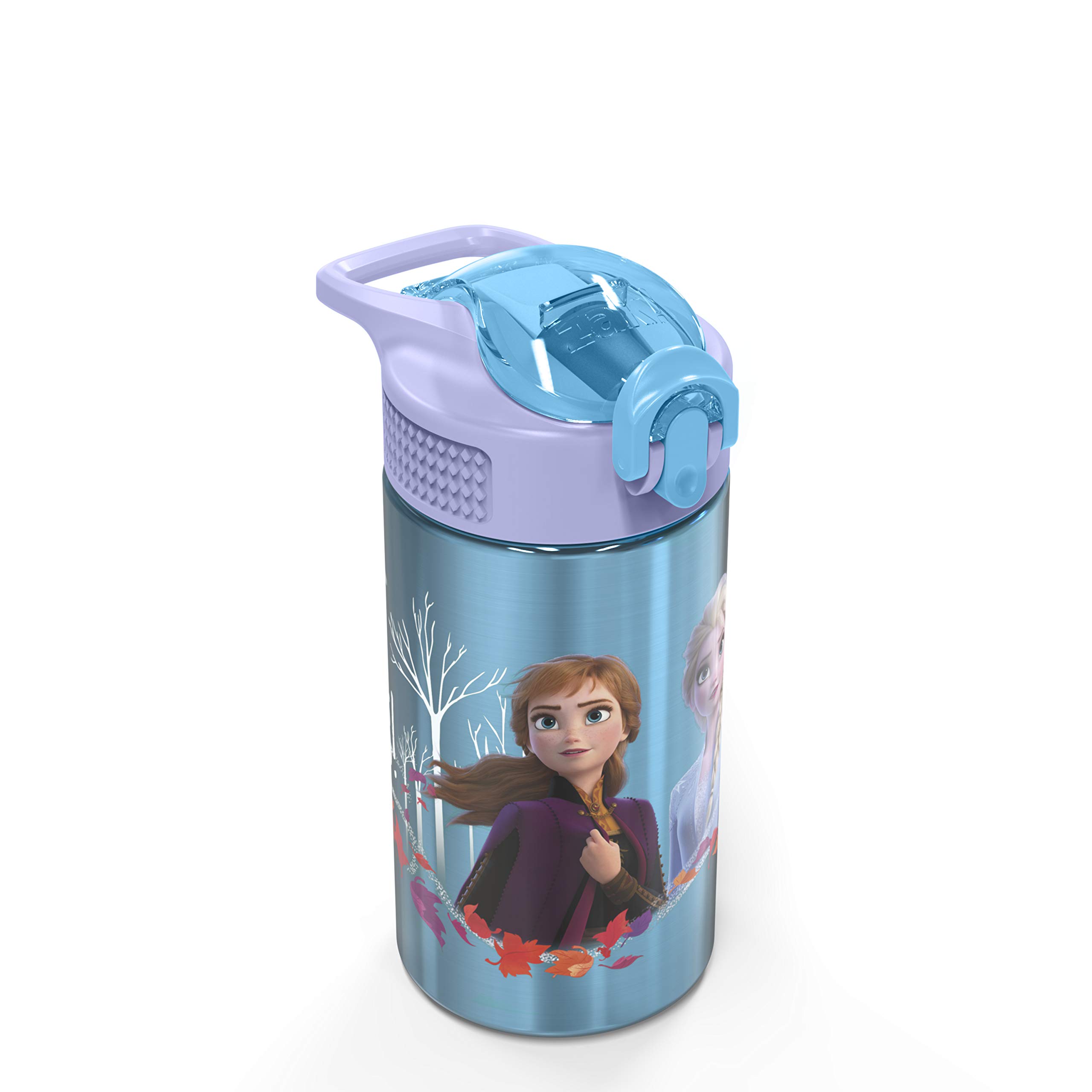 Zak Designs Frozen II 15.5oz Stainless Steel Kids Water Bottle with Flip-up Straw Spout - BPA Free Durable Design, (Elsa And Anna) (FRZA-S730-C)