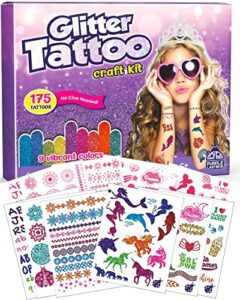 purple ladybug temporary glitter tattoo kit - 175 no mess glitter tattoos for kids - birthday gifts for 7 year old girls, sleepover party supplies for girls, girls birthday gifts age 8-10