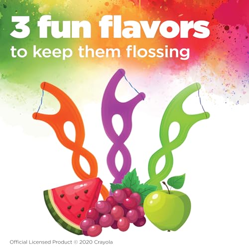 GUM Crayola Twistables Kids Flossers with Fluoride - Designed for Little Hands - Three Fun Fruit Flavors - Easy to Use Kids Floss Picks for Children Ages 3+, 90 ct