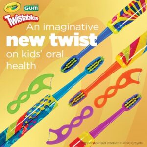 GUM Crayola Twistables Kids Flossers with Fluoride - Designed for Little Hands - Three Fun Fruit Flavors - Easy to Use Kids Floss Picks for Children Ages 3+, 90 ct