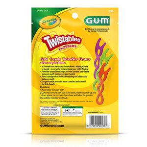 GUM Crayola Twistables Kids Flossers with Fluoride - Designed for Little Hands - Three Fun Fruit Flavors - Easy to Use Kids Floss Picks for Children Ages 3+, 90 ct