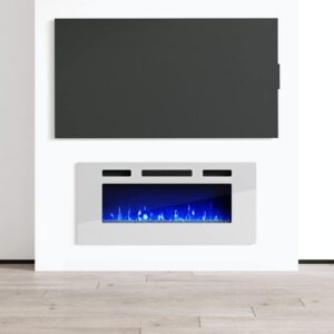 40" electric fireplace recessed wall mounted heater, 1500w/5100btu (white)