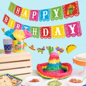 Kitticcino Set of 3 Happy Birthday Banner Mexican Themed Party Backdrops Decorations