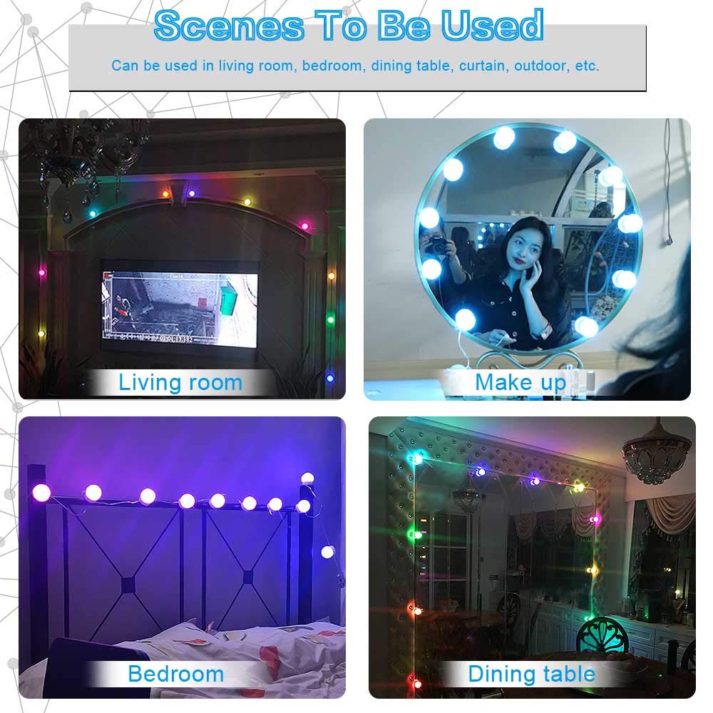 SICCOO Vanity Mirror Light, RGB Colorful DIY Hollywood Style LED Makeup Mirror Lights with 10 Dimmable Light Bulbs,USB Cable, RGB (Mirror Not Include) 1