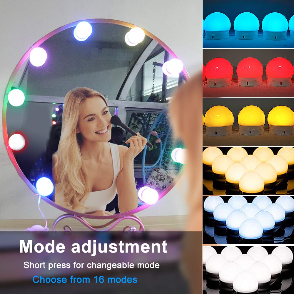 SICCOO Vanity Mirror Light, RGB Colorful DIY Hollywood Style LED Makeup Mirror Lights with 10 Dimmable Light Bulbs,USB Cable, RGB (Mirror Not Include) 1