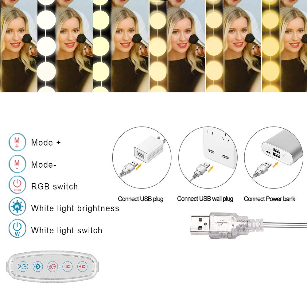 SICCOO Vanity Mirror Light, RGB Colorful DIY Hollywood Style LED Makeup Mirror Lights with 10 Dimmable Light Bulbs,USB Cable, RGB (Mirror Not Include) 1