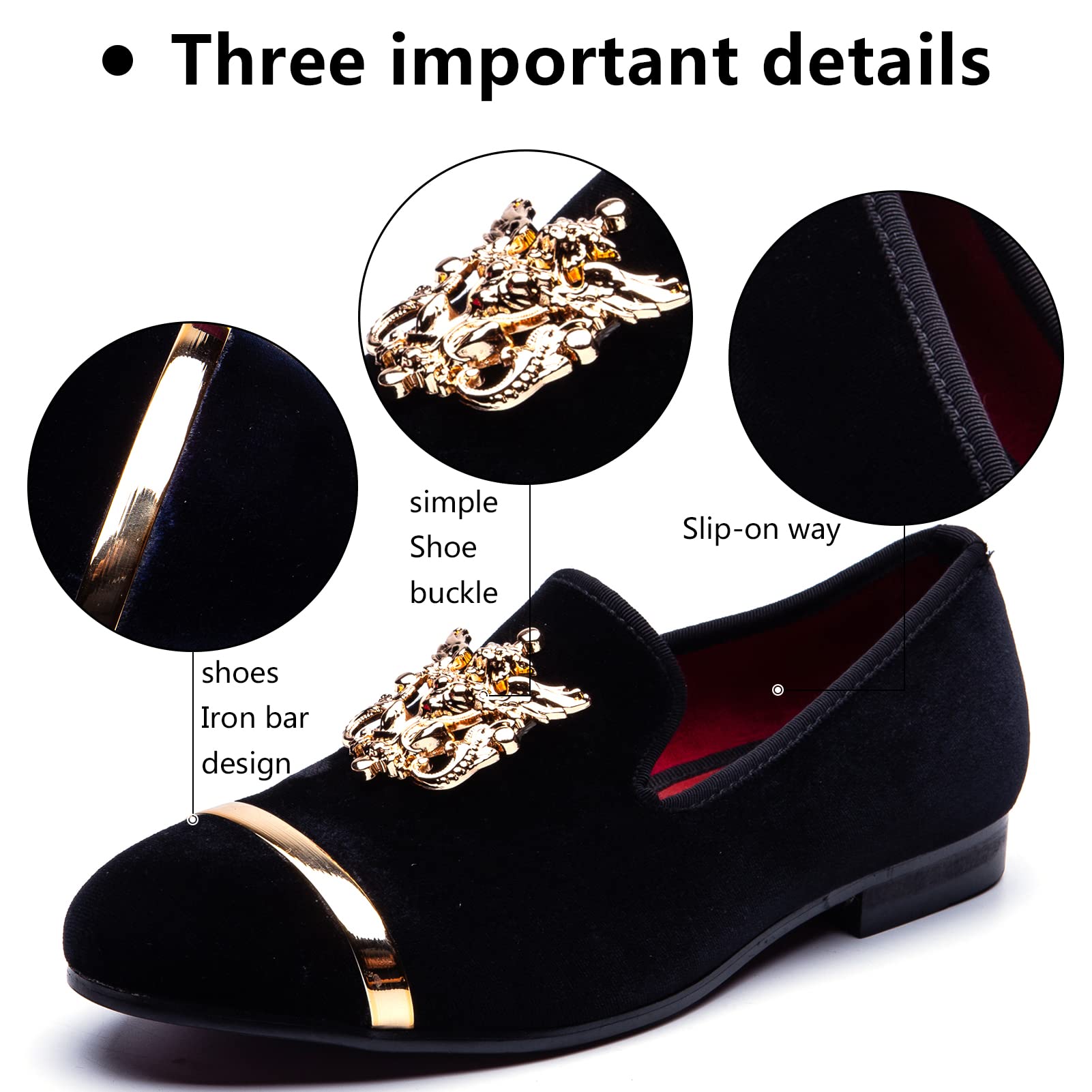 Meijiana Mens Loafers Velvet Dress Shoes with Gold Plate Smoking Slippers Slip on Penny Party Luxury Loafer Shoes for Men, Black-12, 12 US