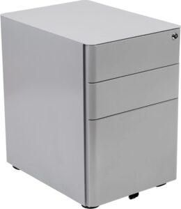 flash furniture warner modern 3-drawer mobile locking filing cabinet with anti-tilt mechanism and hanging drawer for legal & letter files, gray, set of 1