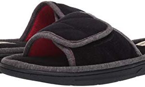 Dearfoams Men's Indoor/Outdoor Adjustable Machine Washable Memory Foam Terry Slide Slipper, Black (Quilted), 11-12