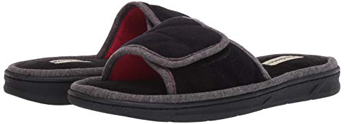 Dearfoams Men's Indoor/Outdoor Adjustable Machine Washable Memory Foam Terry Slide Slipper, Black (Quilted), 11-12