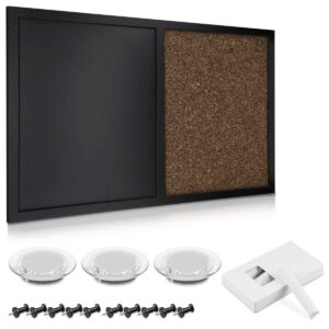 navaris combination chalk and cork board - 16 x 24 in magnetic chalkboard combo framed bulletin board for wall - includes chalk, push pins, magnets