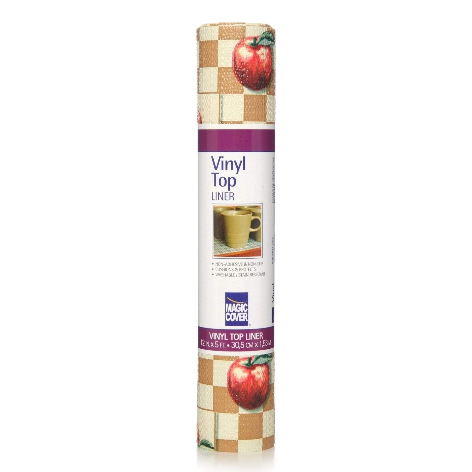 Magic Cover Vinyl Top Non-Adhesive Shelf Liner 12-inch 5-feet Apple Check Pack of 6 Multi Color