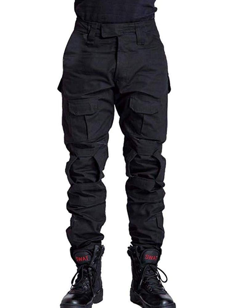 TRGPSG Men's Hiking Pants, Ripstop Camo Cargo Pants, Multi-Pocket Casual Work Pants WG3F Black 38