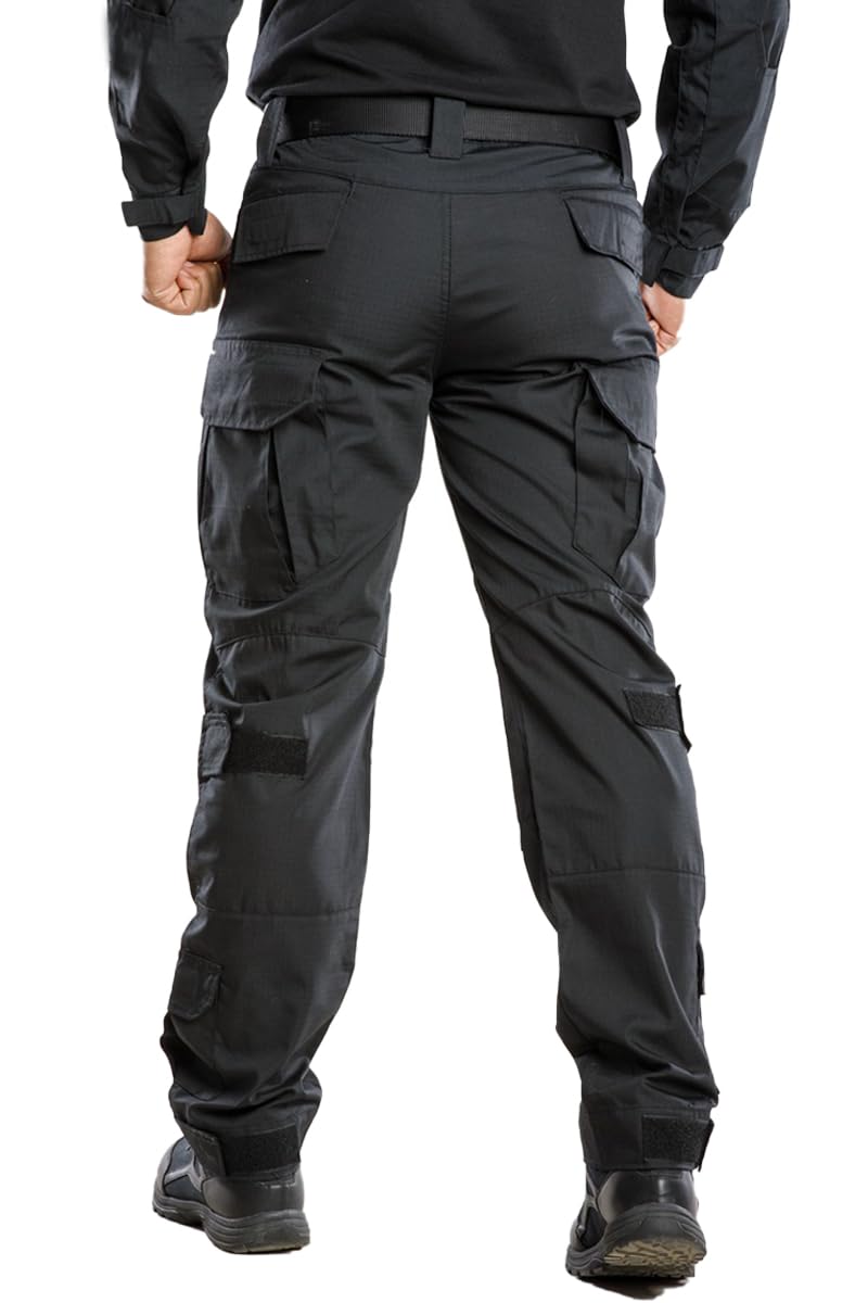 TRGPSG Men's Hiking Pants, Ripstop Camo Cargo Pants, Multi-Pocket Casual Work Pants WG3F Black 38