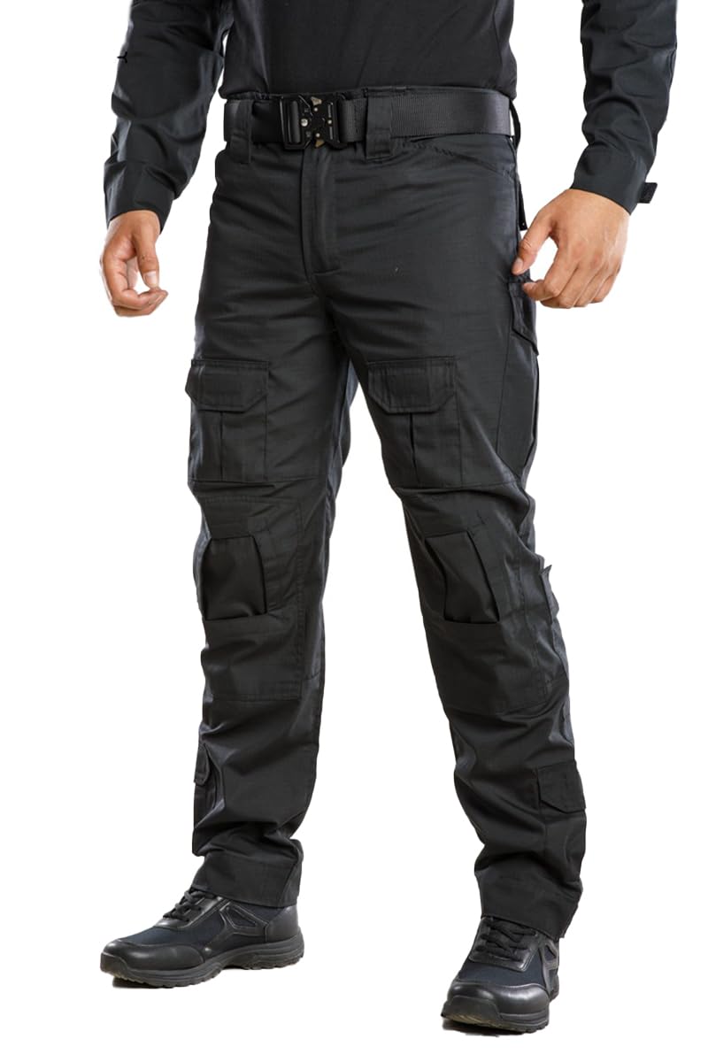 TRGPSG Men's Hiking Pants, Ripstop Camo Cargo Pants, Multi-Pocket Casual Work Pants WG3F Black 38