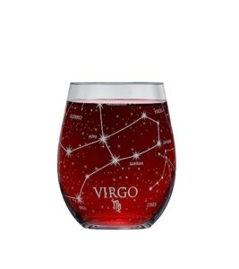 greenline goods virgo stemless wine glass etched zodiac virgo gift 15 oz (single glass) - astrology sign constellation tumbler
