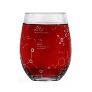 greenline goods stemless wine glasses - 15 oz set – science of wine tumblers (set of 2) etched with wine chemistry molecules