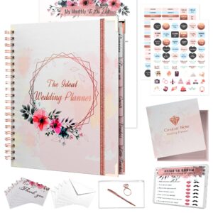 wedding planner book rose gold - ideal bridal planning journal set with checklists, undated calendar, accessories, luxury box & online tools - perfect future mrs gifts