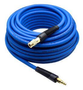 yotoo hybrid air hose 3/8-inch by 100-feet 300 psi heavy duty, lightweight, kink resistant, all-weather flexibility with 1/4-inch industrial quick coupler fittings, bend restrictors, blue