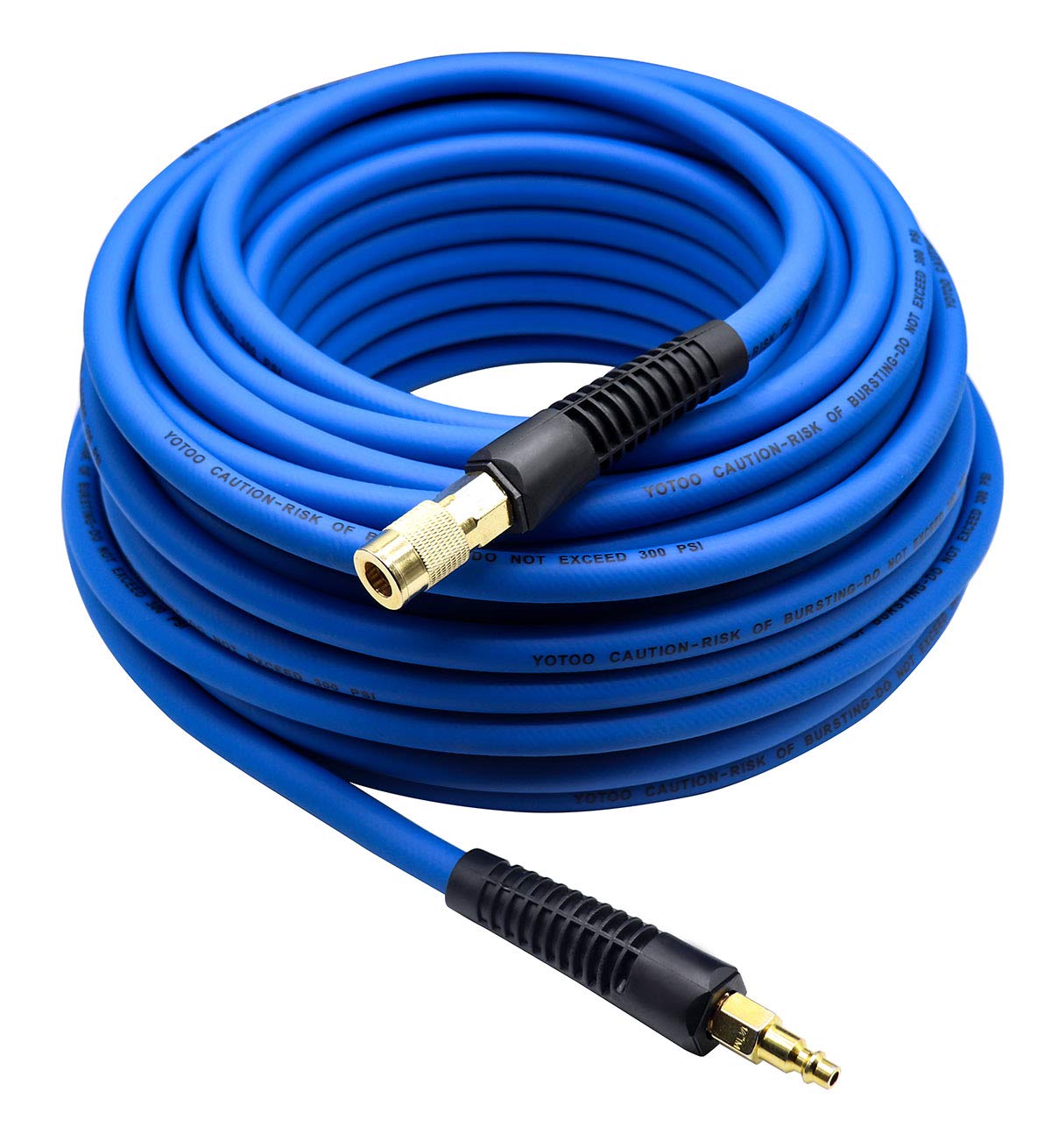 YOTOO Hybrid Air Hose 3/8-Inch by 100-Feet 300 PSI Heavy Duty, Lightweight, Kink Resistant, All-Weather Flexibility with 1/4-Inch Industrial Quick Coupler Fittings, Bend Restrictors, Blue