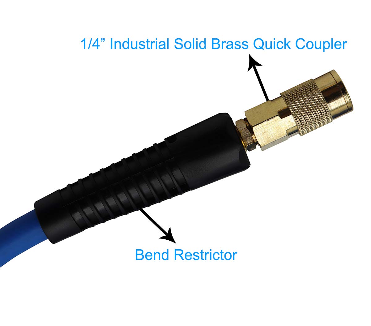 YOTOO Hybrid Air Hose 3/8-Inch by 100-Feet 300 PSI Heavy Duty, Lightweight, Kink Resistant, All-Weather Flexibility with 1/4-Inch Industrial Quick Coupler Fittings, Bend Restrictors, Blue