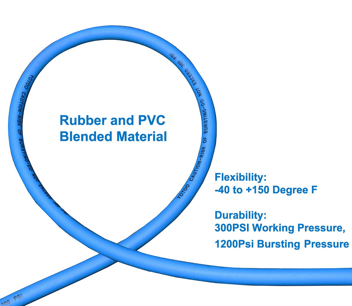 YOTOO Hybrid Air Hose 3/8-Inch by 100-Feet 300 PSI Heavy Duty, Lightweight, Kink Resistant, All-Weather Flexibility with 1/4-Inch Industrial Quick Coupler Fittings, Bend Restrictors, Blue
