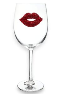 the queens’ jewels red lips jeweled stemmed wine glass, 21 oz. - unique gift for women, birthday, cute, fun, valentine's day