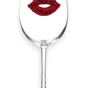 The Queens’ Jewels Red Lips Jeweled Stemmed Wine Glass, 21 oz. - Unique Gift for Women, Birthday, Cute, Fun, Valentine's Day