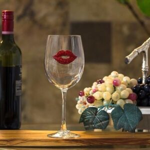 The Queens’ Jewels Red Lips Jeweled Stemmed Wine Glass, 21 oz. - Unique Gift for Women, Birthday, Cute, Fun, Valentine's Day