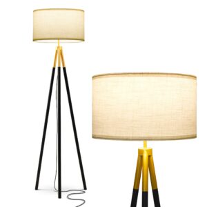 brightech levi led floor lamp, great living room/farmhouse décor, black-and-gold tripod lamp for living rooms & offices, tall lamp with led bulbs, standing lamp for bedroom reading