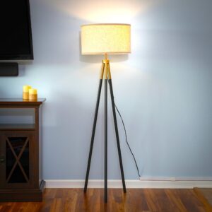 Brightech Levi LED Floor Lamp, Great Living Room/Farmhouse Décor, Black-and-Gold Tripod Lamp for Living Rooms & Offices, Tall Lamp with LED Bulbs, Standing Lamp for Bedroom Reading