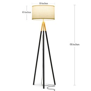 Brightech Levi LED Floor Lamp, Great Living Room/Farmhouse Décor, Black-and-Gold Tripod Lamp for Living Rooms & Offices, Tall Lamp with LED Bulbs, Standing Lamp for Bedroom Reading