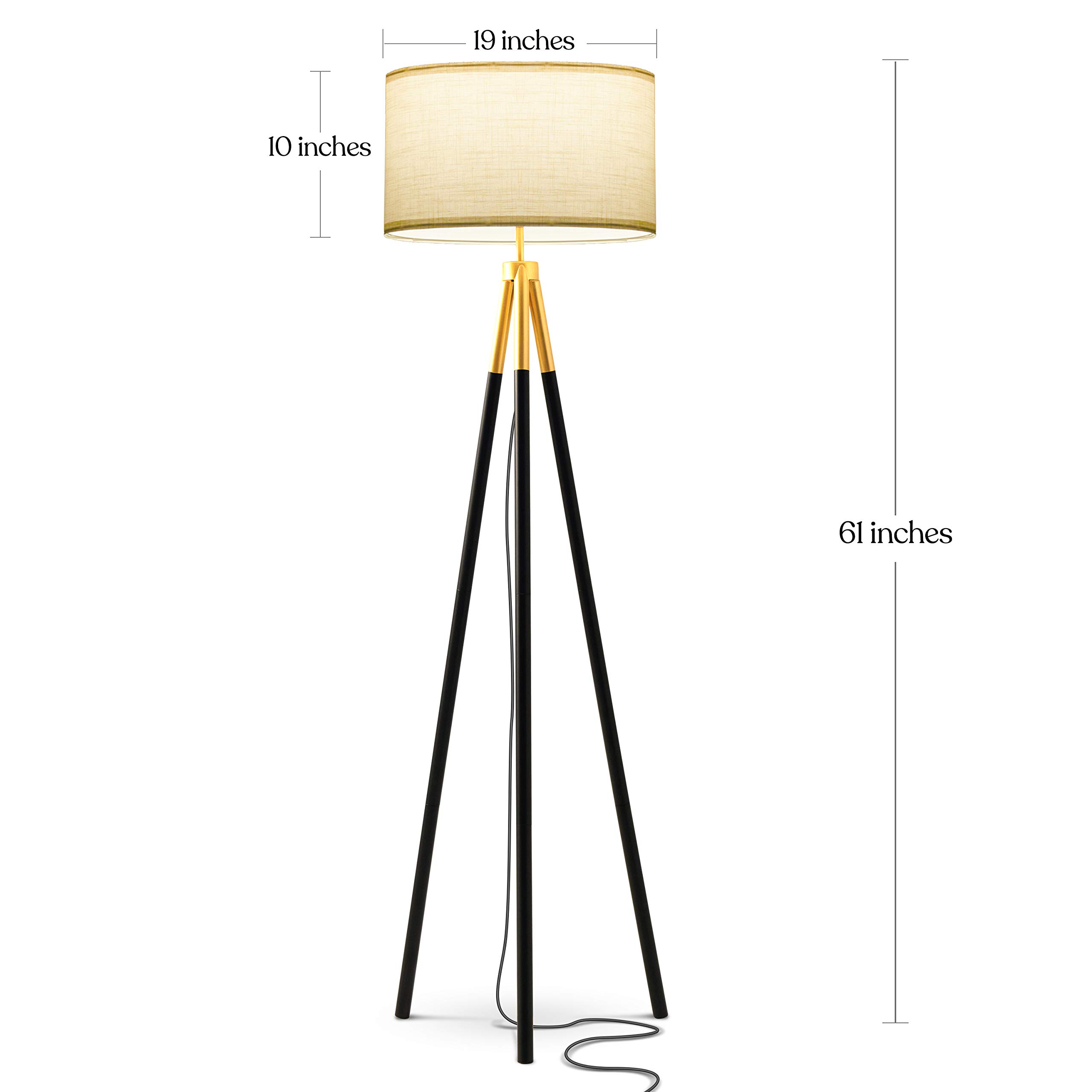 Brightech Levi LED Floor Lamp, Great Living Room/Farmhouse Décor, Black-and-Gold Tripod Lamp for Living Rooms & Offices, Tall Lamp with LED Bulbs, Standing Lamp for Bedroom Reading