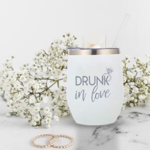 Drunk In Love Bride Cup Stainless Steel 12oz Bride Tumbler with Lid and straw! Perfect Bride Wine Tumbler Engagement Gift for the Future Bride, Bride Wine Glass Bachelorette, Gifts for the Bride