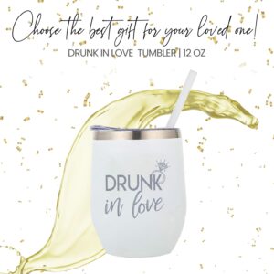 Drunk In Love Bride Cup Stainless Steel 12oz Bride Tumbler with Lid and straw! Perfect Bride Wine Tumbler Engagement Gift for the Future Bride, Bride Wine Glass Bachelorette, Gifts for the Bride