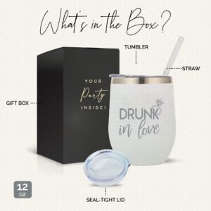 Drunk In Love Bride Cup Stainless Steel 12oz Bride Tumbler with Lid and straw! Perfect Bride Wine Tumbler Engagement Gift for the Future Bride, Bride Wine Glass Bachelorette, Gifts for the Bride