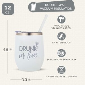 Drunk In Love Bride Cup Stainless Steel 12oz Bride Tumbler with Lid and straw! Perfect Bride Wine Tumbler Engagement Gift for the Future Bride, Bride Wine Glass Bachelorette, Gifts for the Bride