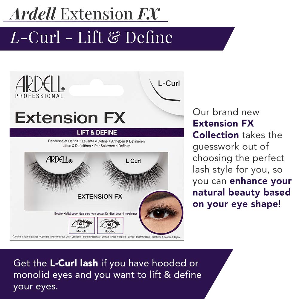 Ardell Extension FX L Curl False Eye Lashes to Lift & Define Eyes, 4 pack