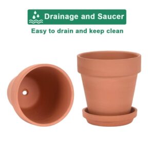 6 Inch Clay Pot for Plant with Saucer - 4 Pack Large Terra Cotta Plant Pot with Drainage Hole, Flower Pot with Tray, Terracotta Pot for Indoor Outdoor Plant